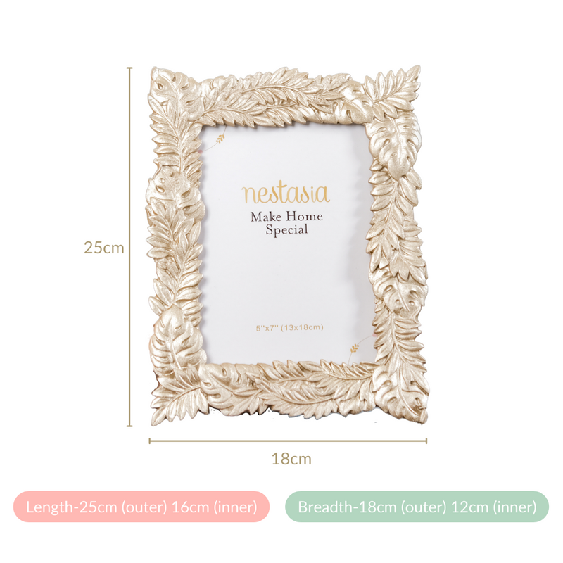 Champagne Gold Leaves Photo Frame 10.5"x7"- Leafy Garden Photo Frame, Resin Photo Frame, Decorative Garden Frame, Leafy Photo Frame
