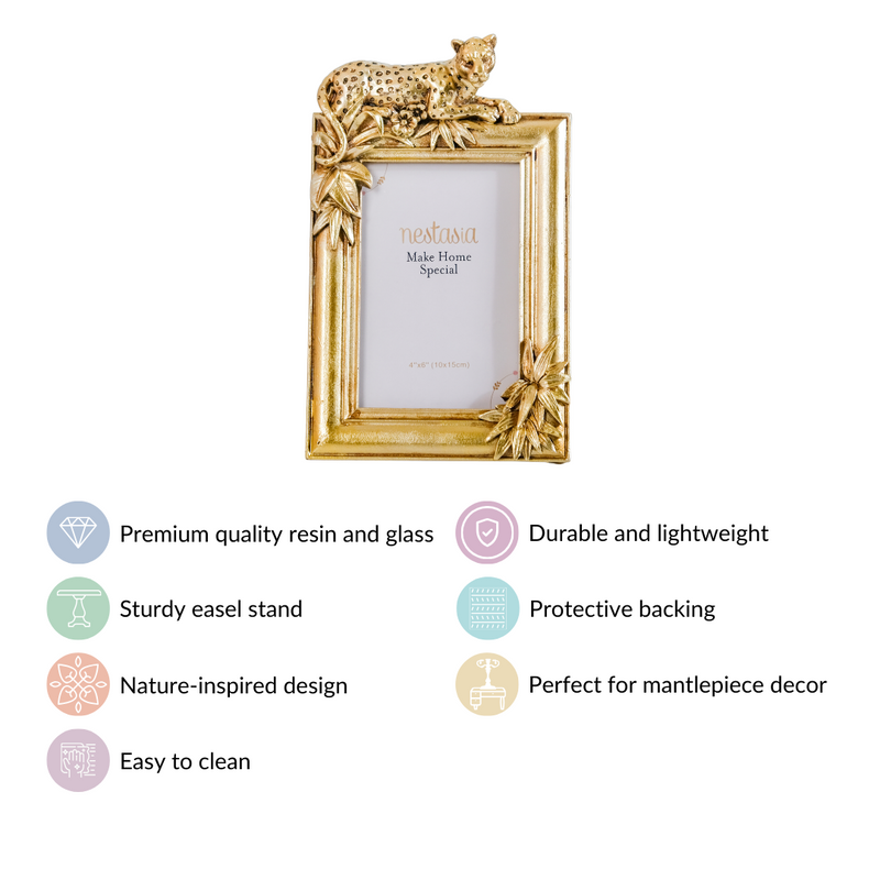 Jungle Resin Photo Frame Gold 8"x6"gold leopard photo frame, resin picture frame, animal-themed decor, stylish home accents