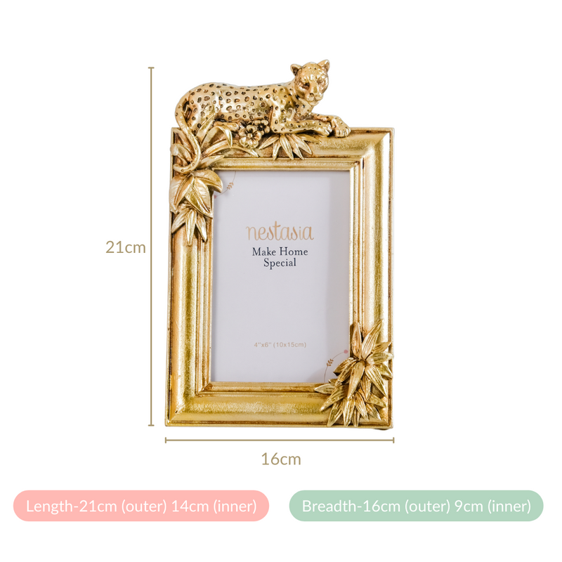 Jungle Resin Photo Frame Gold 8"x6"gold leopard photo frame, resin picture frame, animal-themed decor, stylish home accents