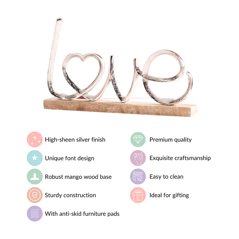 Silver Love Decor Showpiece For Home