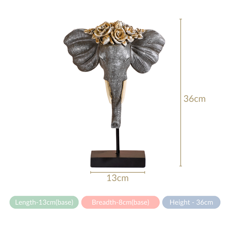 Rose Crowned Elephant Bust Showpiece