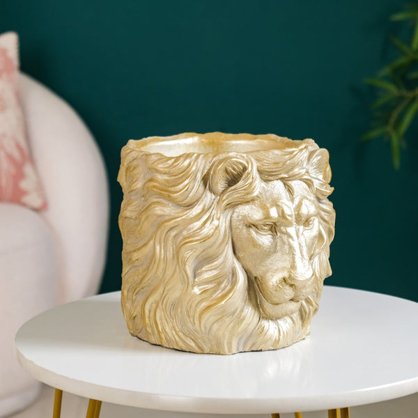 Majestic Lion Mane Resin Pot For Room Decor