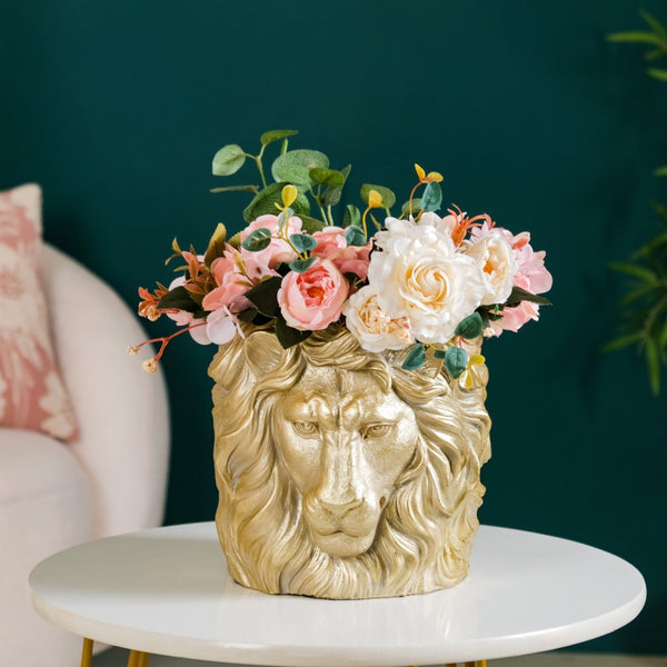 Majestic Lion Mane Resin Pot For Room Decor