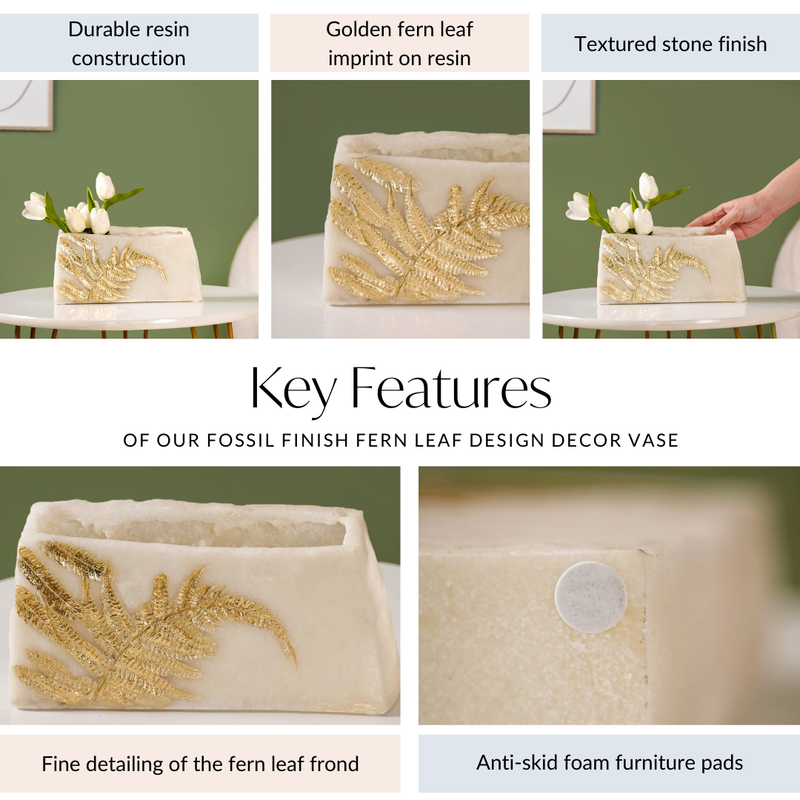 Fossil Finish Fern Leaf Design Decor Vase