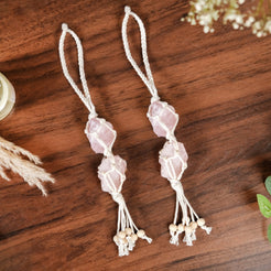 Pink Rock Salt Macrame Hanging Set Of 2