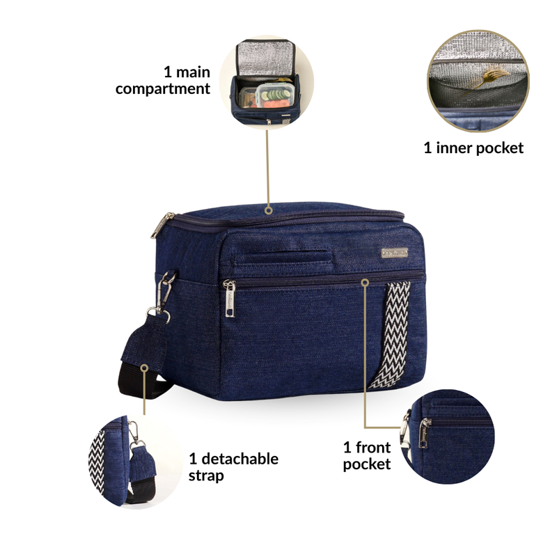 Denim Office Lunch Bag With Shoulder Strap