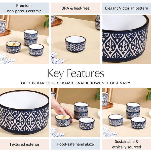 Baroque Ceramic Small Bowl Set Of 4 Navy 200ml