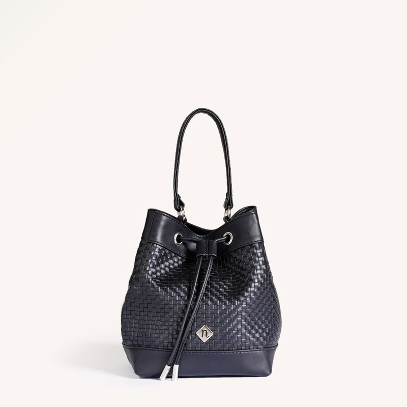 Basket Weave Bucket Handbag For Women Black
