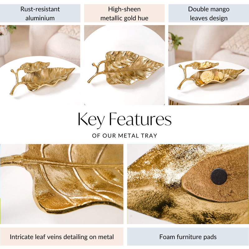 Double Mango Leaf Metal Tray Gold