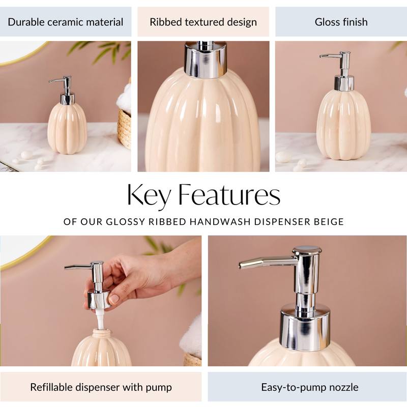 Glossy Ribbed Handwash Dispenser Beige 400ml