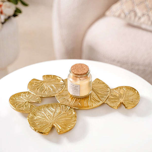 Golden Lotus Leaf Cluster Decorative Tray