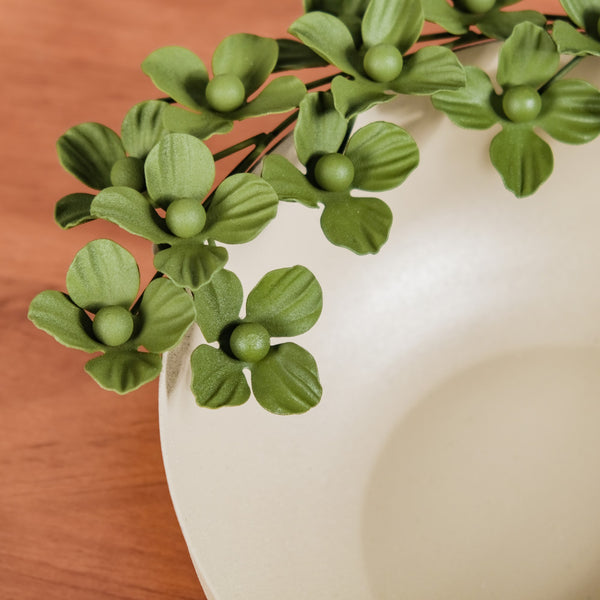 Green Garden Decorative Bowl With Metal Flowers 9 Inch