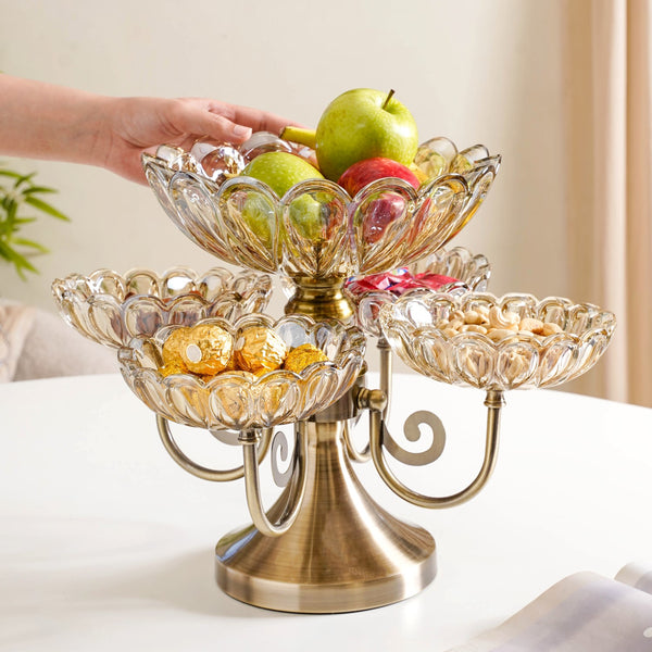 Multilayer Decorative Rotating Glass Bowls Set of 5 With Stand