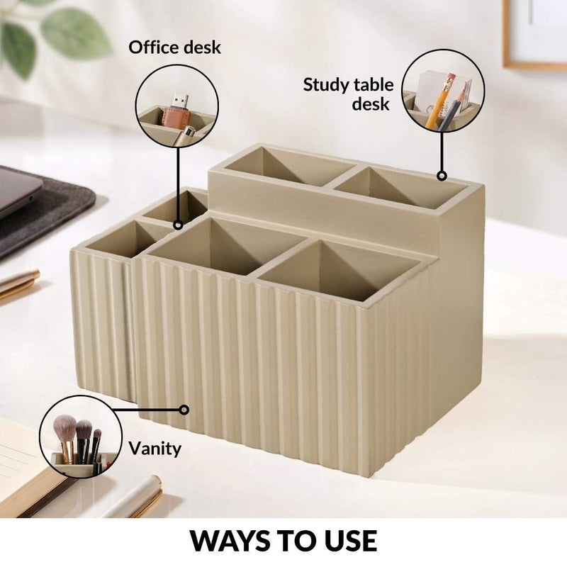 Desk Organiser For Pens Makeup Brushes Beige