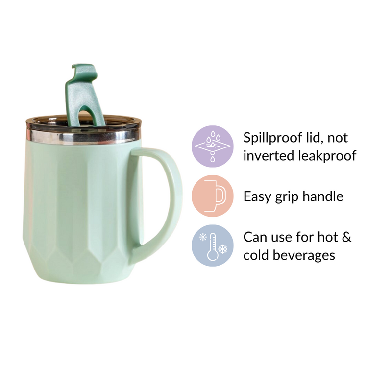 Portable Travel Coffee Mug With Lid Mint 400ml - Travel mug, travel coffee mug, coffee mug with lid, tea mug, insulated mug, portable coffee mug
