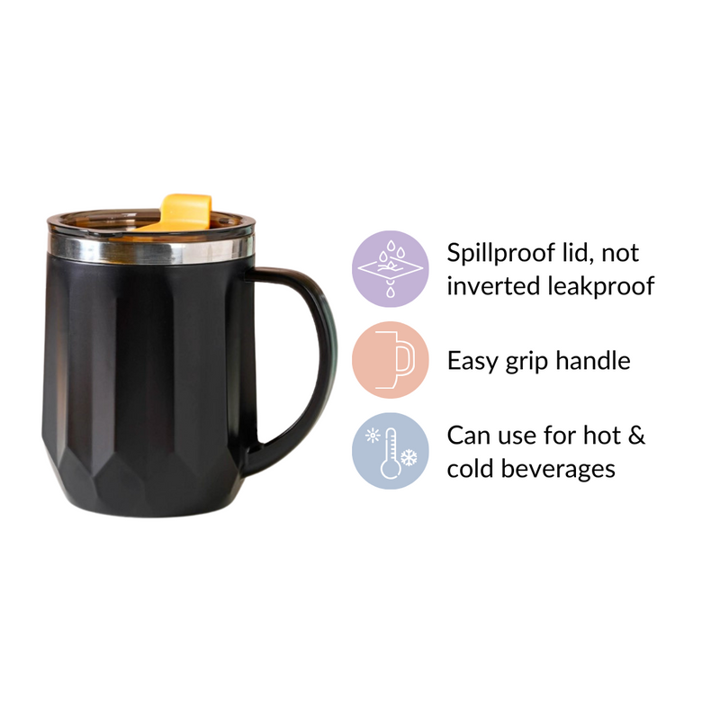 Travel Mug For Tea & Coffee Black 400ml - Travel mug, travel coffee mug, coffee mug, coffee mug with lid