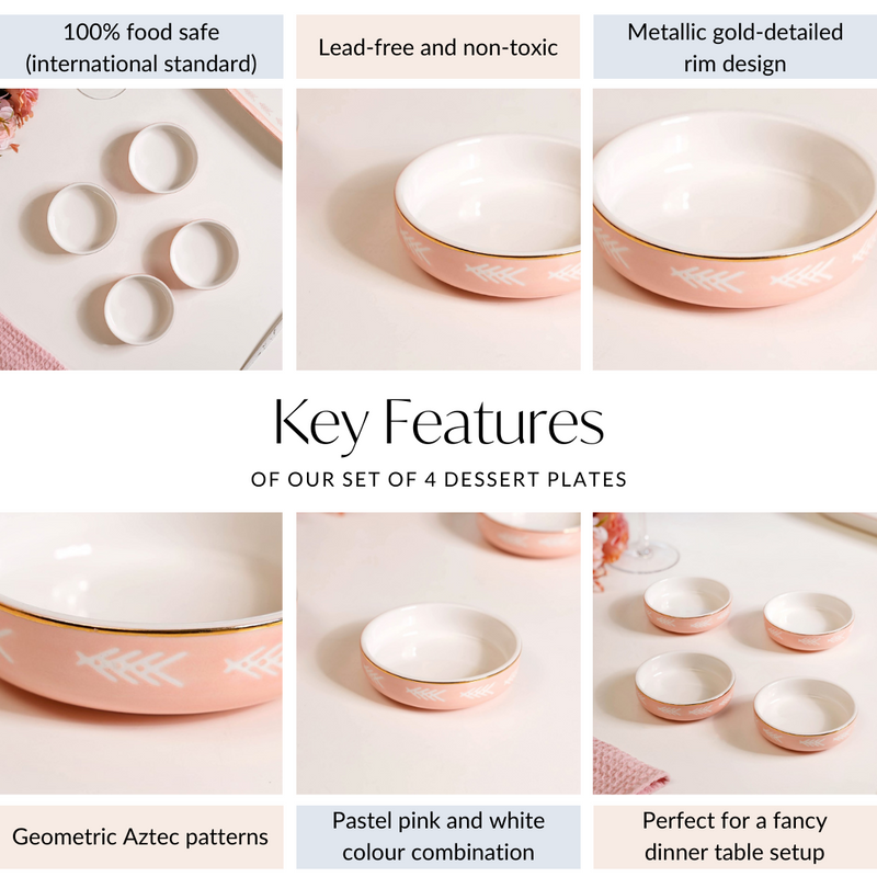Set Of 4 Azo Dessert Plates Pink - Dessert dishes, dessert plates, dessert plates set, dessert bowls, ceramic dessert bowls, dessert bowl set