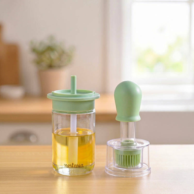Two In One Oil Brush And Spray Bottle 180ml Green