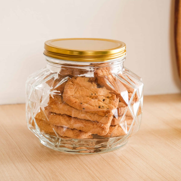 Diamond Airtight Glass Kitchen Jar Set Of 2 For Cookies Snacks 1800ml