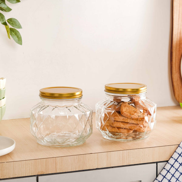 Diamond Airtight Glass Kitchen Jar Set Of 2 For Cookies Snacks 1800ml