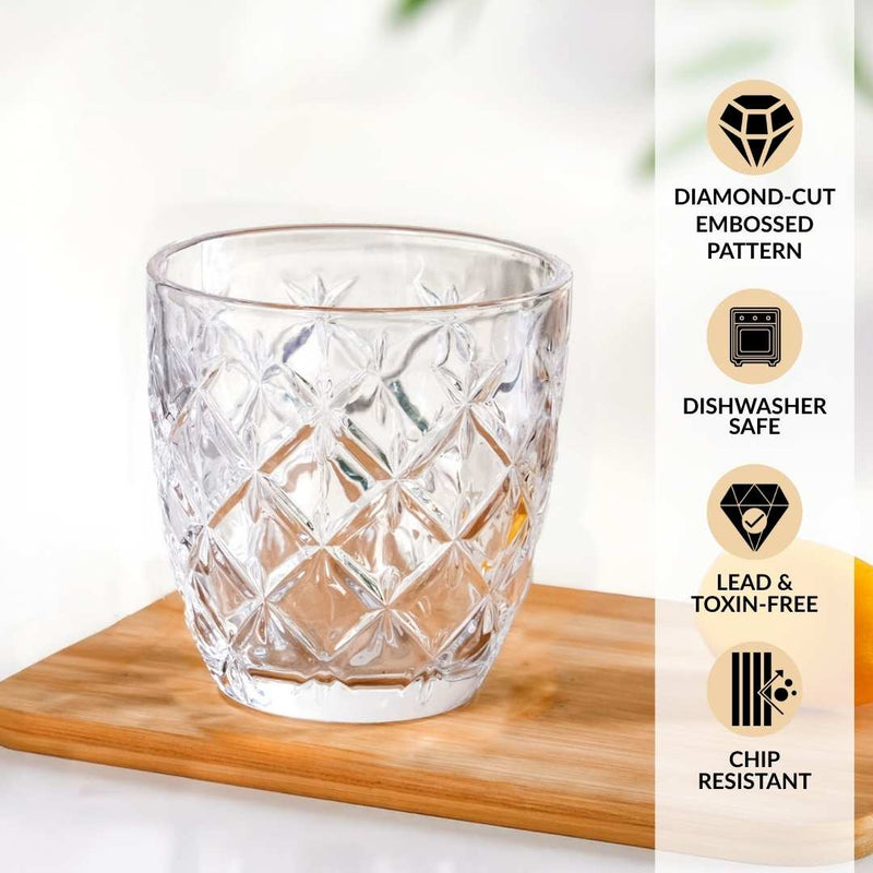 Diamond Cut Glass Tumbler Set Of 6 260ml