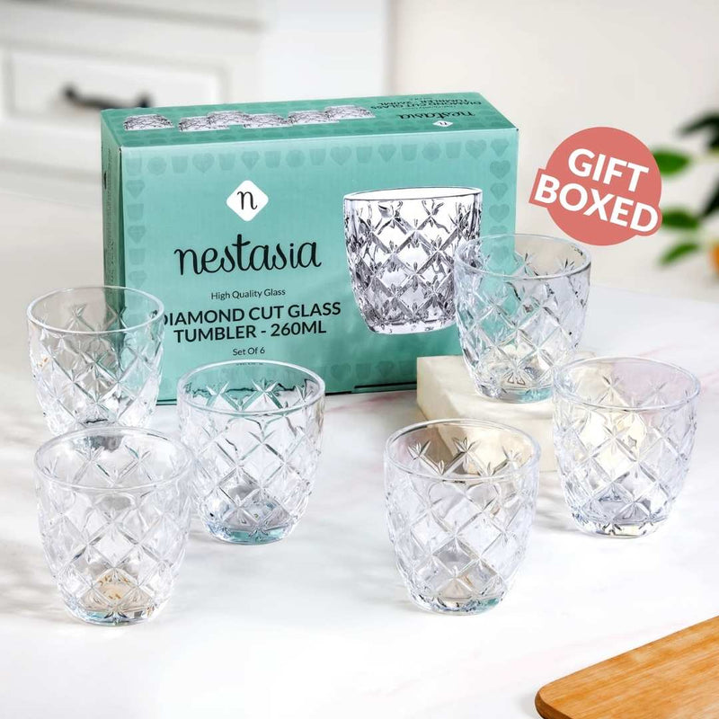 Diamond Cut Glass Tumbler Set Of 6 260ml