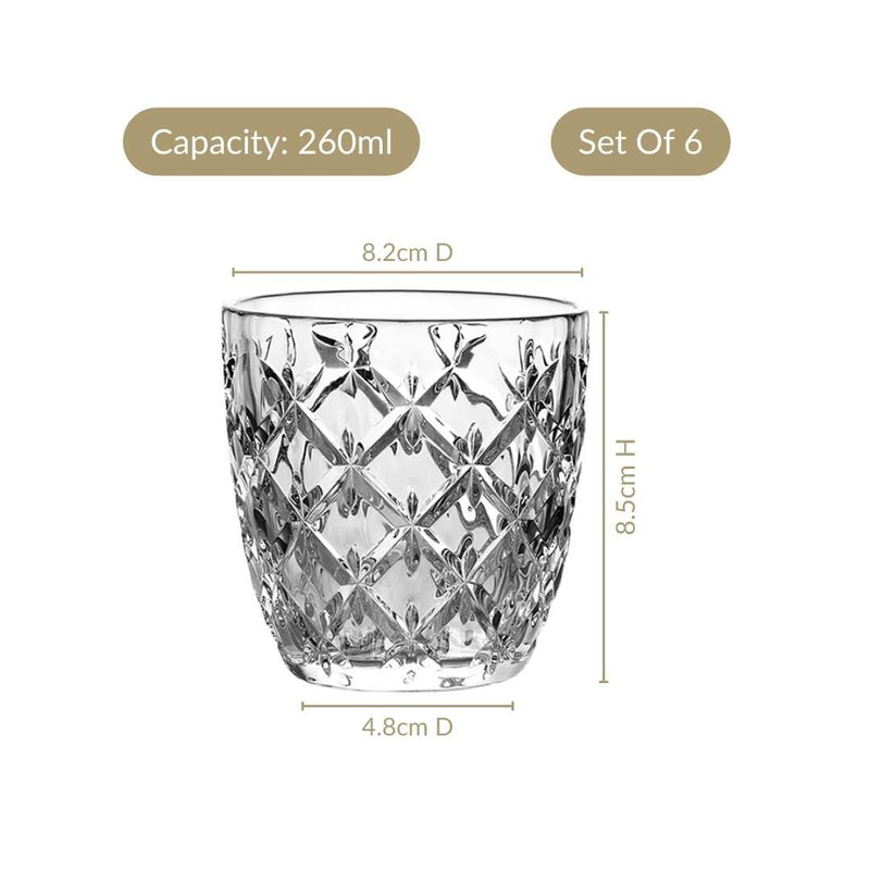 Diamond Cut Glass Tumbler Set Of 6 260ml