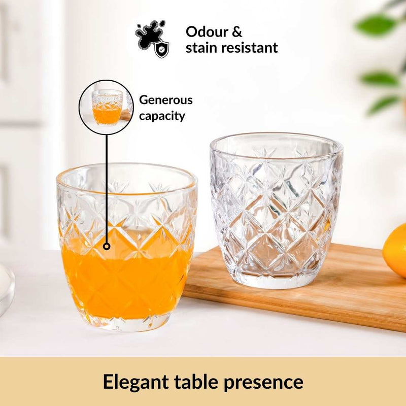 Diamond Cut Glass Tumbler Set Of 6 260ml