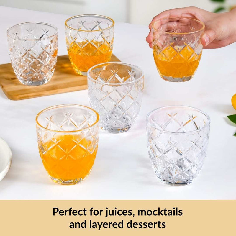 Diamond Cut Glass Tumbler Set Of 6 260ml