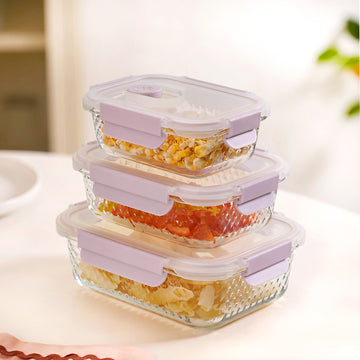 Glowo Airtight Food Containers With Air Vents Set Of 3 370ml 660ml 1000ml