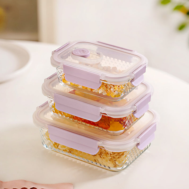 Glowo Airtight Food Containers With Air Vents Set Of 3 370ml 660ml 1000ml