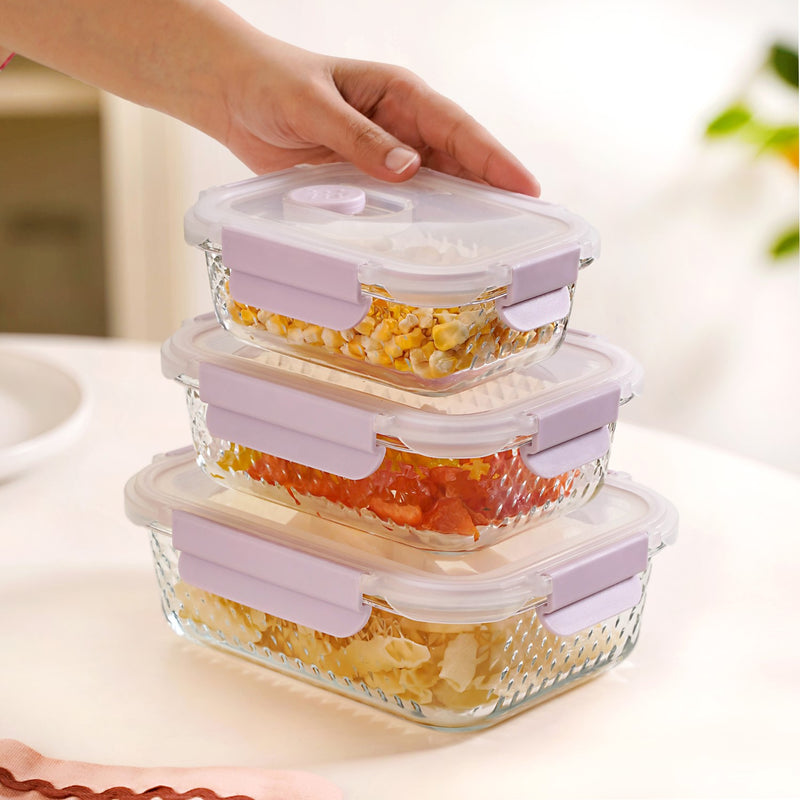Glowo Airtight Food Containers With Air Vents Set Of 3 370ml 660ml 1000ml