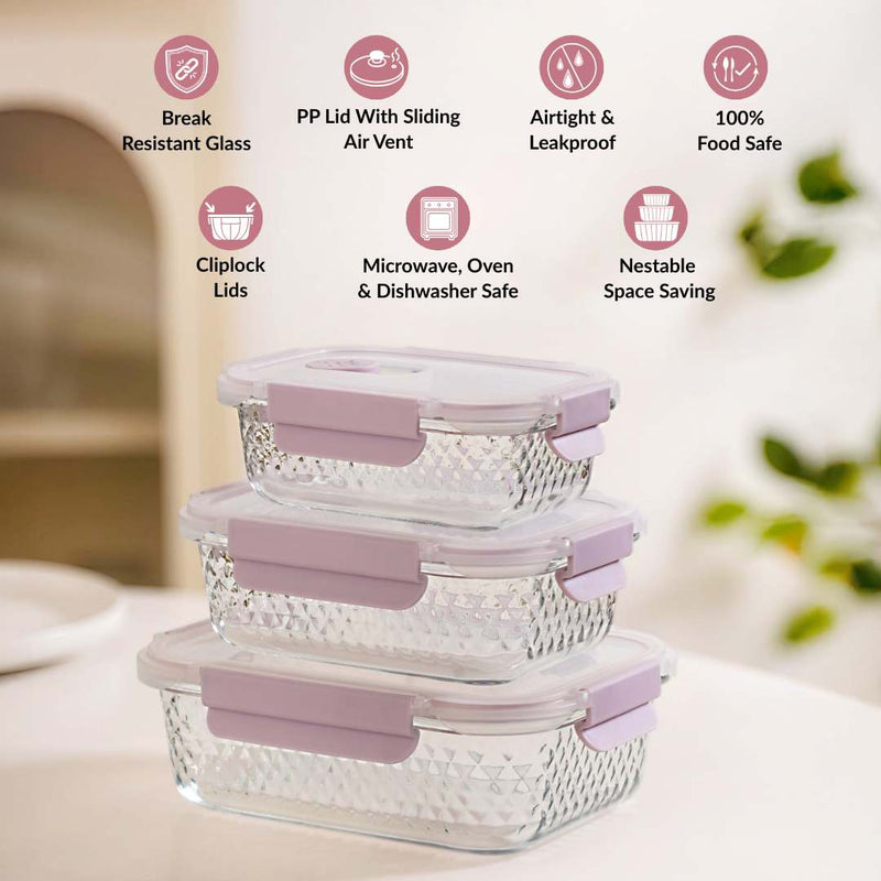 Glowo Airtight Food Containers With Air Vents Set Of 3 370ml 660ml 1000ml