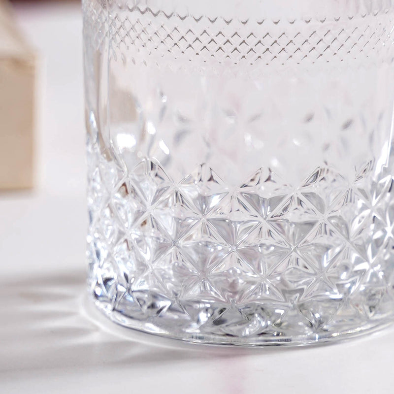 Premium Diamond Embossed Whiskey Tumbler Glass Set Of 6 240ml