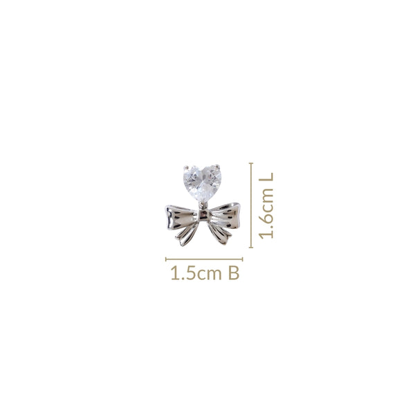 Diamond Heart Bow Drop Earrings Silver