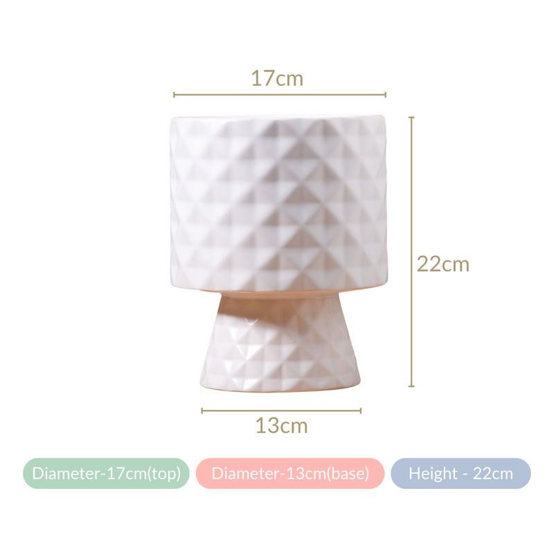 Diamond Textured Ceramic Vase White- Textured Pot, Ceramic Flower Pot, White Flower Pot, Textured Ceramic Planter, Decorative Flower Pot