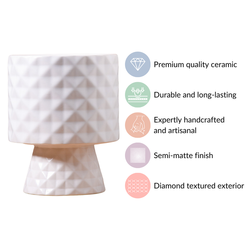 Diamond Textured Ceramic Vase White- Textured Pot, Ceramic Flower Pot, White Flower Pot, Textured Ceramic Planter, Decorative Flower Pot