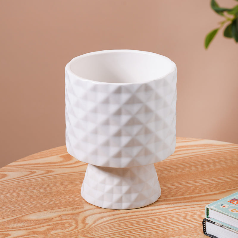 Diamond Textured Ceramic Vase White- Textured Pot, Ceramic Flower Pot, White Flower Pot, Textured Ceramic Planter, Decorative Flower Pot