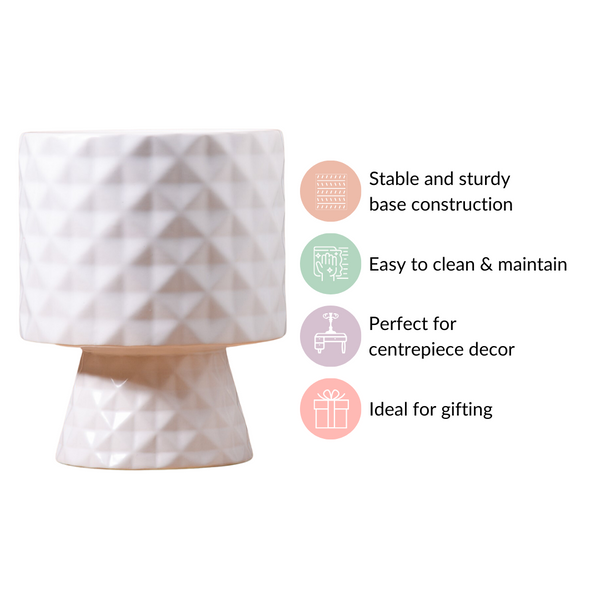 Diamond Textured Ceramic Flower Pot White