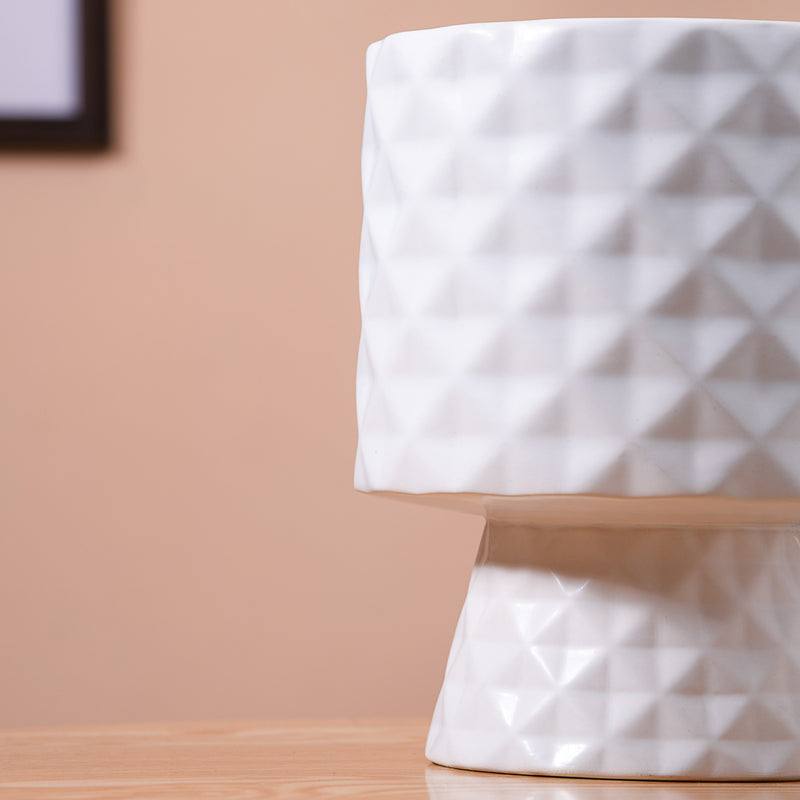 Diamond Textured Ceramic Vase White- Textured Pot, Ceramic Flower Pot, White Flower Pot, Textured Ceramic Planter, Decorative Flower Pot