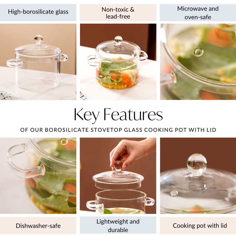 Borosilicate Stovetop Glass Cooking Pot With Lid 1500ml