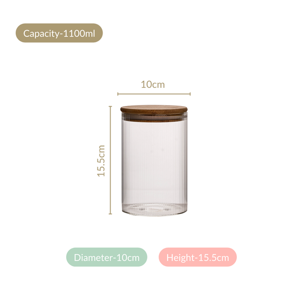 Set Of 4 Airtight Borosilicate Glass Jar With Fluted Design 1100ml