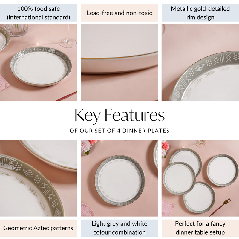 Set Of 4 Azo Grey Dinner Plates 10 Inch - Dinner plates, ceramic plates, ceramic dinner plates, dinner plate set