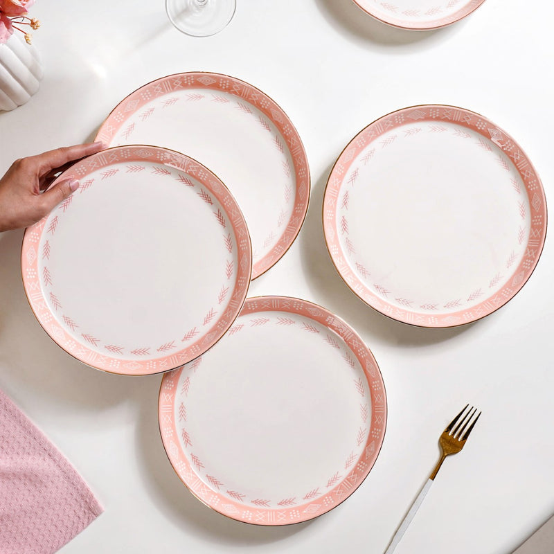 Pink Azo Dinner Plate Set Of 4 10 Inch - Dinner plates, ceramic dinner plates, dinner plate set, round plates, pink plates