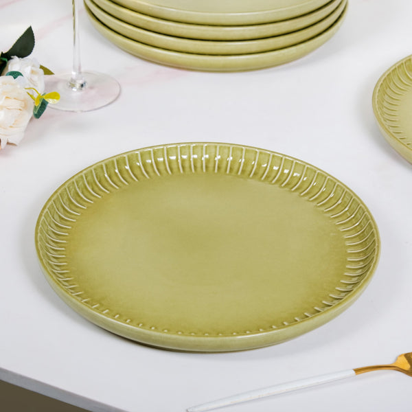 Costola Ceramic Dinner Plate Set Of 6 Green 10 Inch