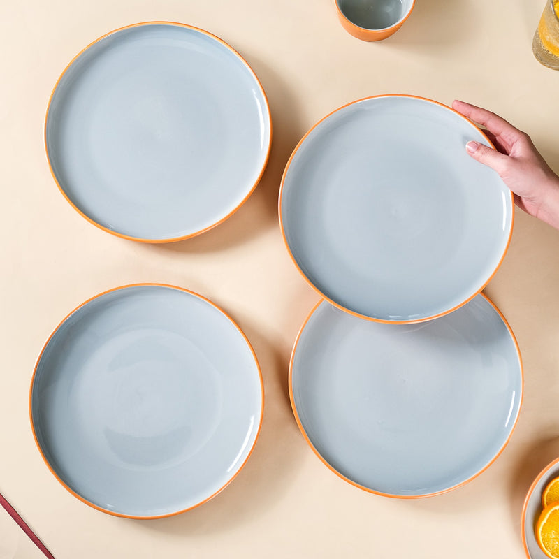 Orange Zoella Set Of 4 Dinner Plates 10 Inch - Dinner plates, ceramic dinner plates, dinner plate set, round plates