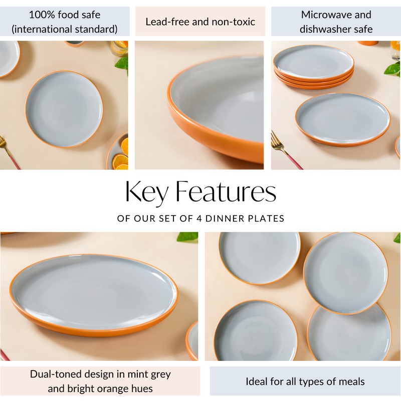 Orange Zoella Set Of 4 Dinner Plates 10 Inch - Dinner plates, ceramic dinner plates, dinner plate set, round plates
