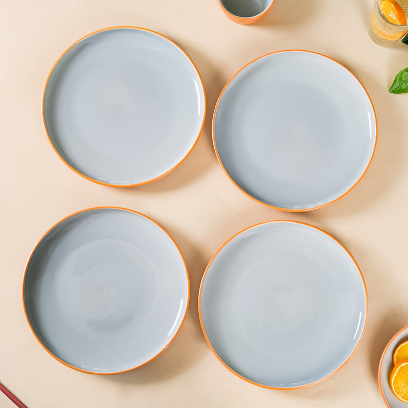 Orange Zoella Set Of 4 Dinner Plates 10 Inch - Dinner plates, ceramic dinner plates, dinner plate set, round plates