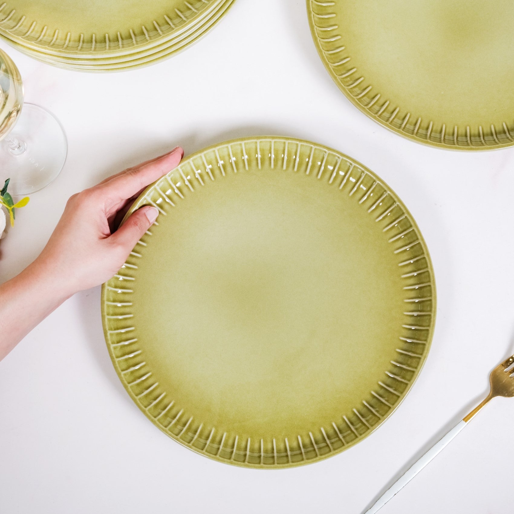 Costola Ceramic Dinner Plate Set Of Green 10 Inch Online