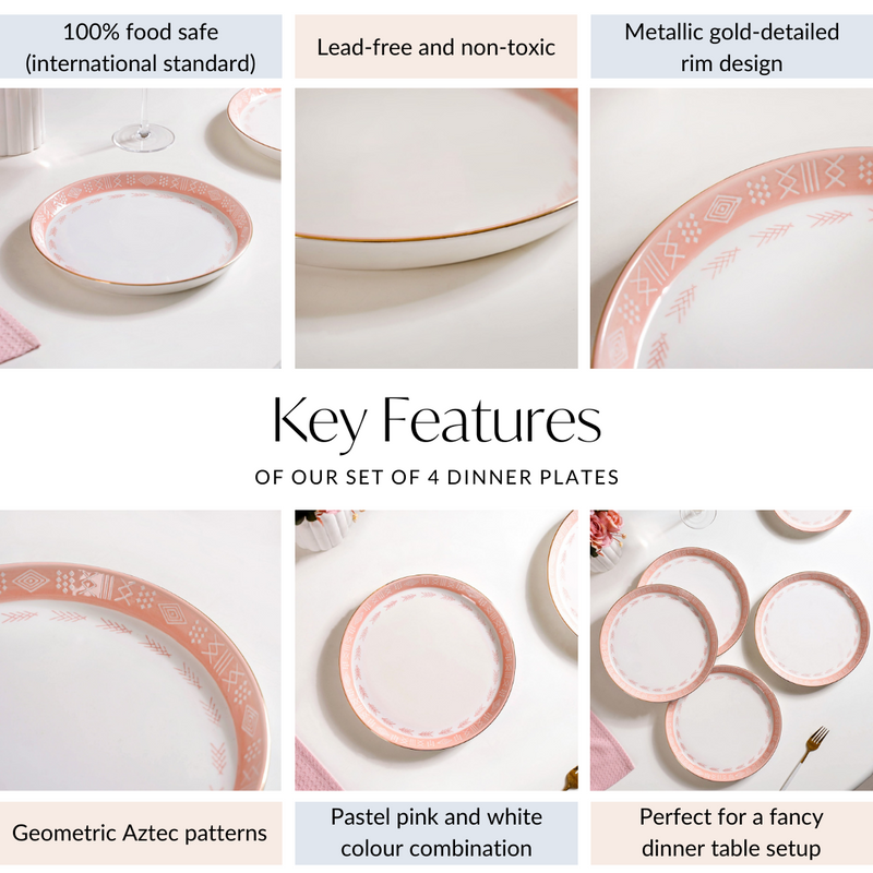 Pink Azo Dinner Plate Set Of 4 10 Inch - Dinner plates, ceramic dinner plates, dinner plate set, round plates, pink plates